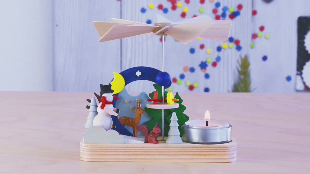 Christmas Pyramid (Small) - Snowman Skiing in Christmas Forest